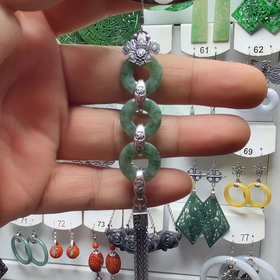 野***猫翡翠银S925镶嵌耳饰品质珠宝