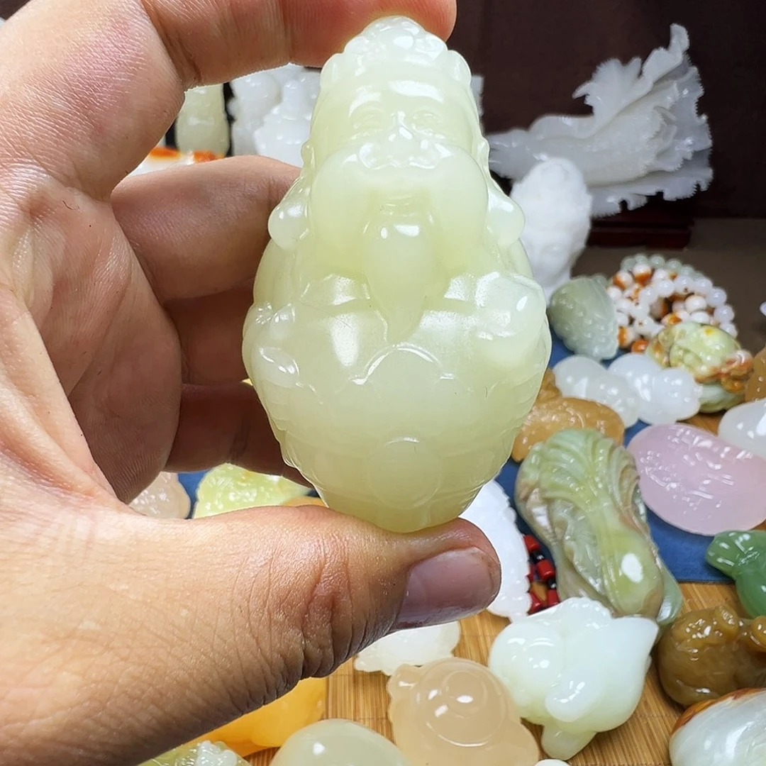 石材柒**说手工雕刻财神手把