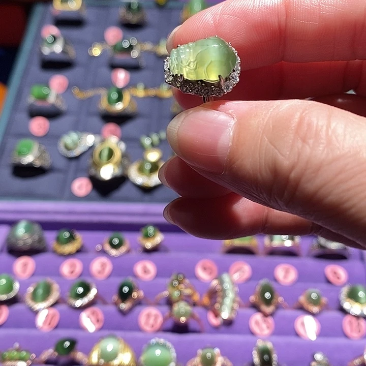 和田玉（糖玉）银S925镶嵌戒指