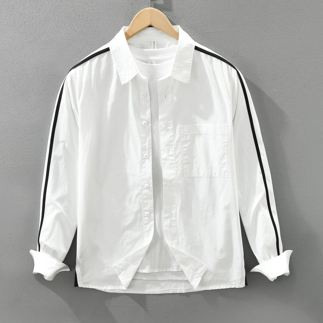 小清新拼色衬衫男长袖文艺潮流时尚帅气寸衣服秋季新款百搭衬衣