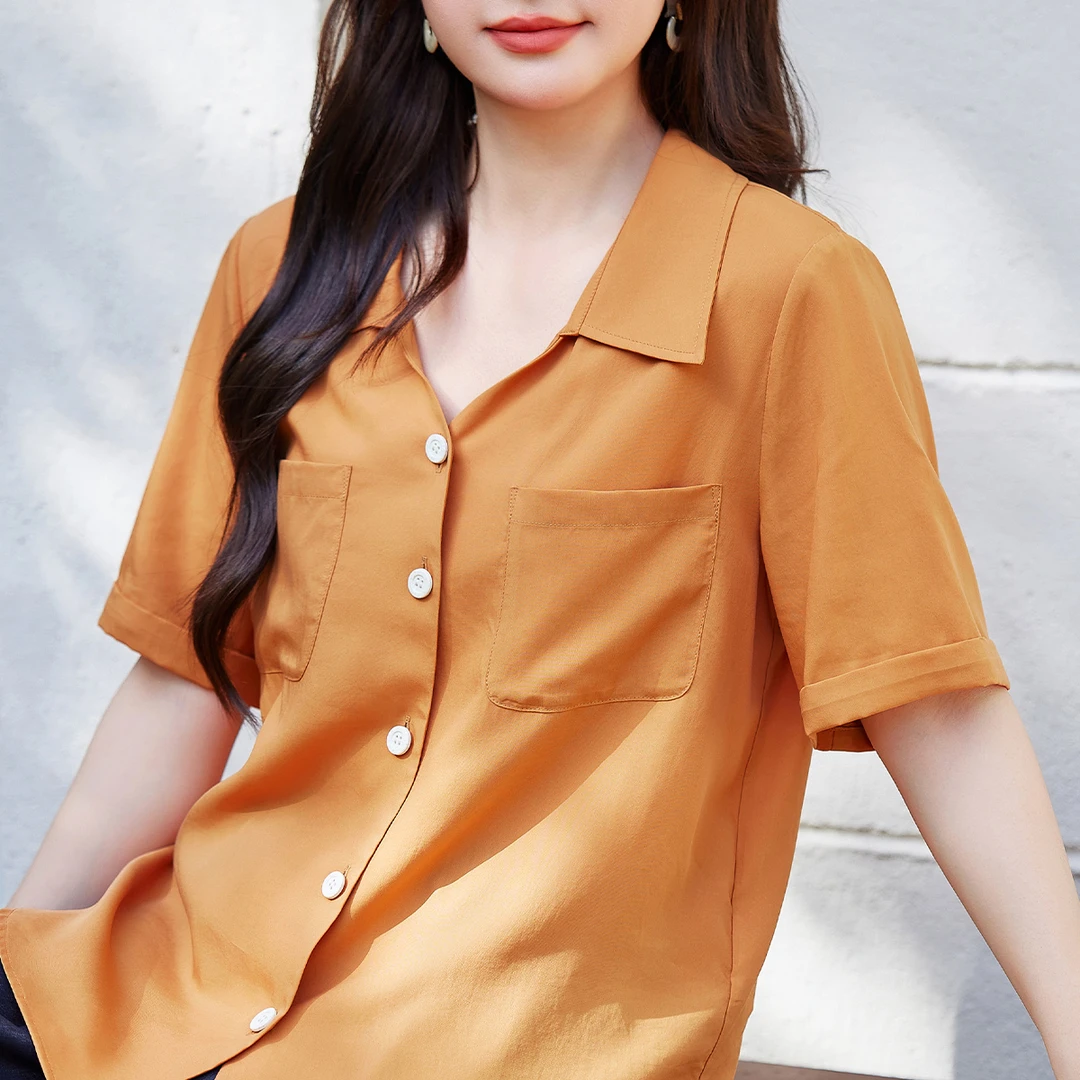 【莱赛尔】MsShe大码女装2025新夏简约弧摆短袖衬衫T~M2504048