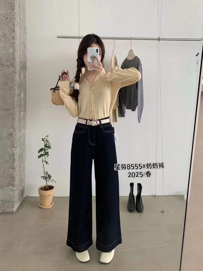 聚彩jucai【2025早春新款窄版九分阔腿裤牛仔裤】8555