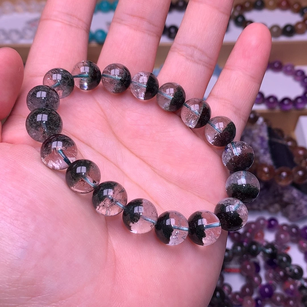 未镶嵌手链水晶11.5mm绿幽灵聚宝盆