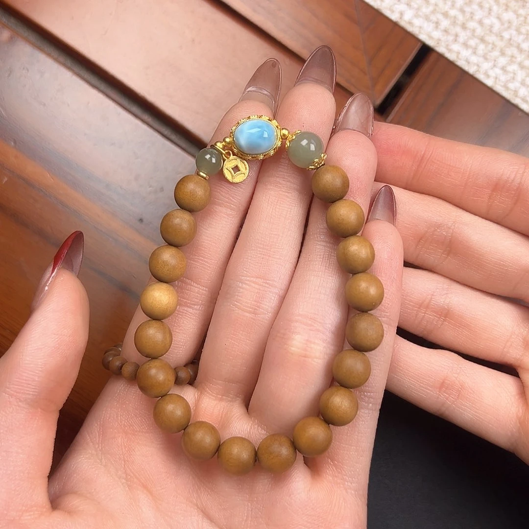 檀香木手串/手链老山檀香海纹石6mm手串