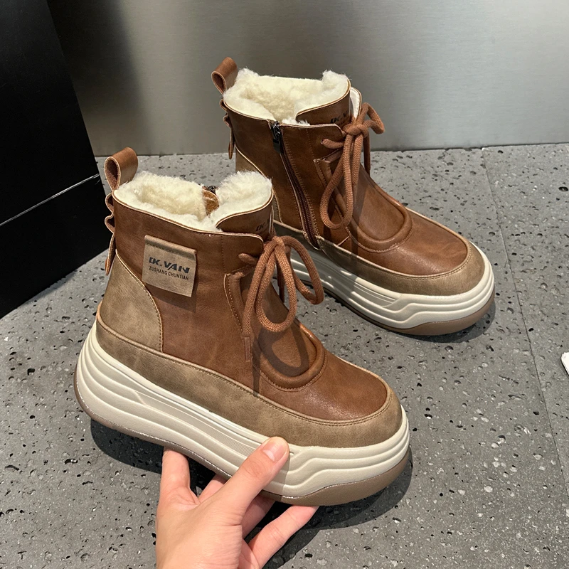 厚底雪地靴女2025冬季新款加绒加厚棉鞋防滑厚底短靴保暖马丁靴子