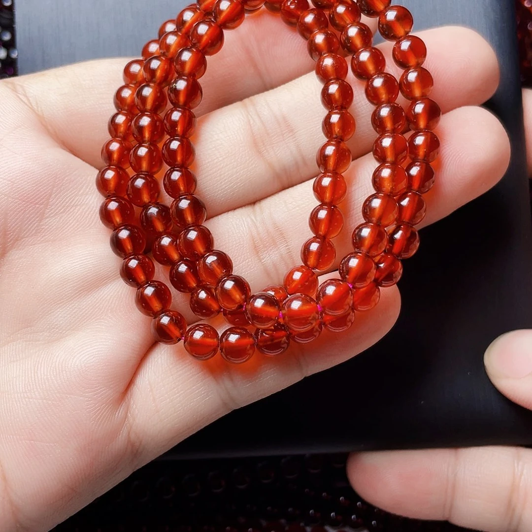 石榴石手链未镶嵌6.0MM毕业级橙红三圈天花板10A级