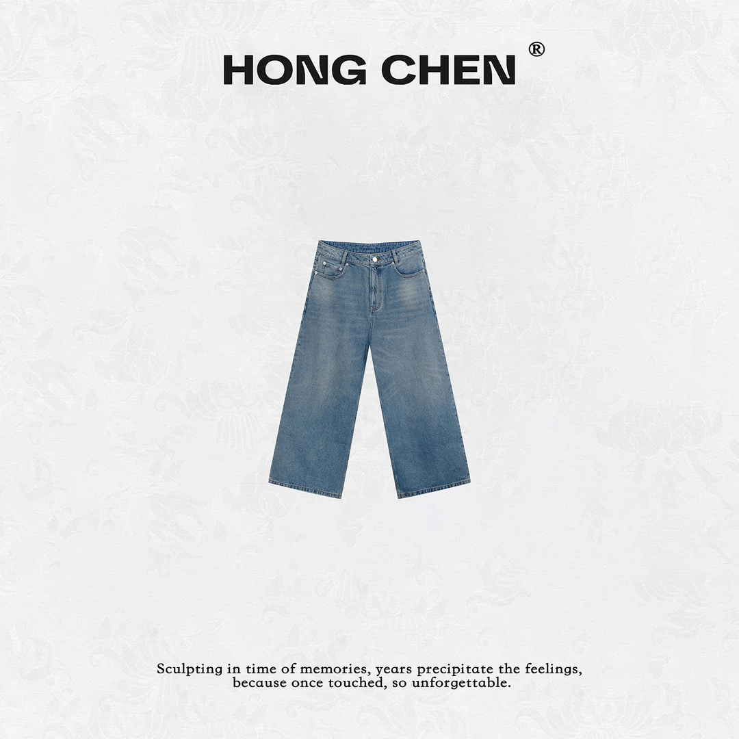 【虹辰】高端时尚纯棉舒适宽松款复古百搭高级感牛仔九分裤--HC2578