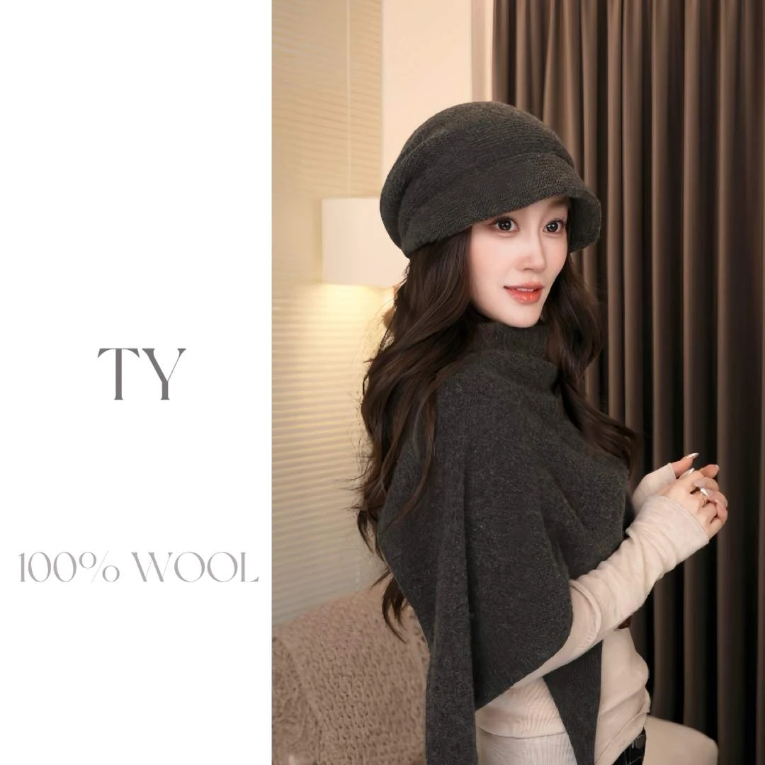 100%羊毛秋冬纯色短檐针织毛线帽时尚保暖百搭显脸小帽子女