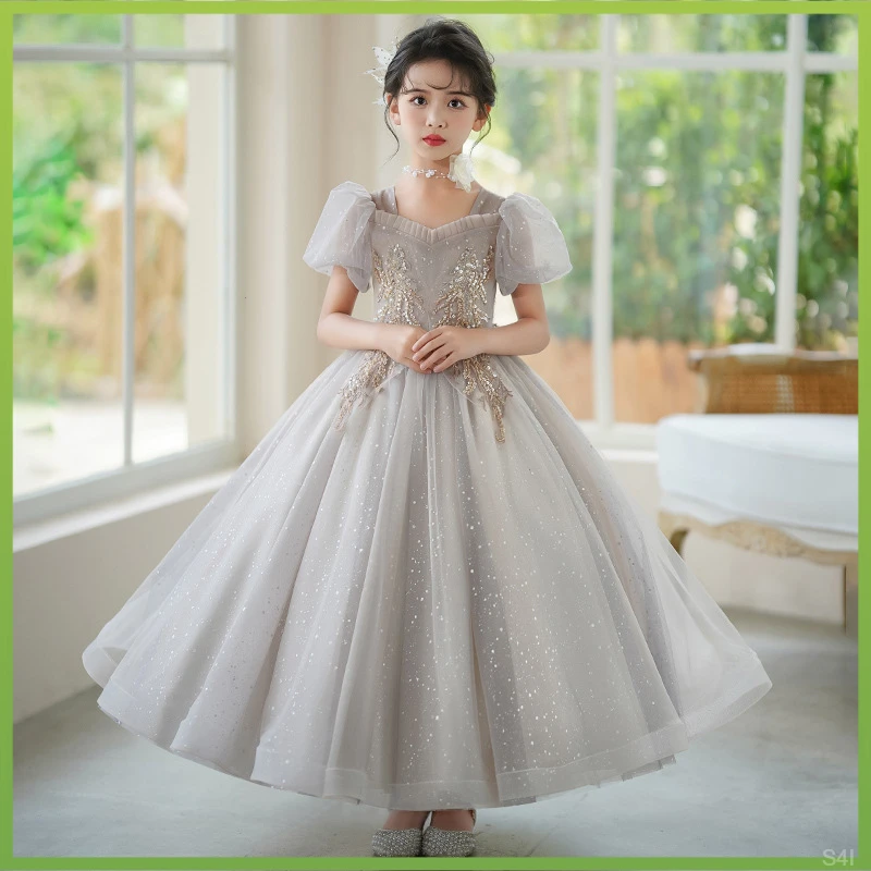 公主裙女童高端礼服新款儿童生日钢琴演出服花童婚纱小女孩蓬蓬裙