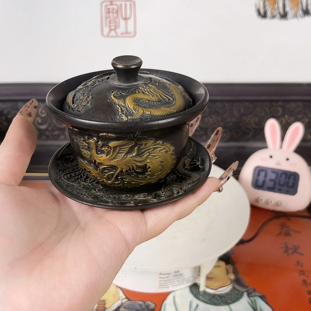 摆件年****余龙凤呈祥三才盖碗