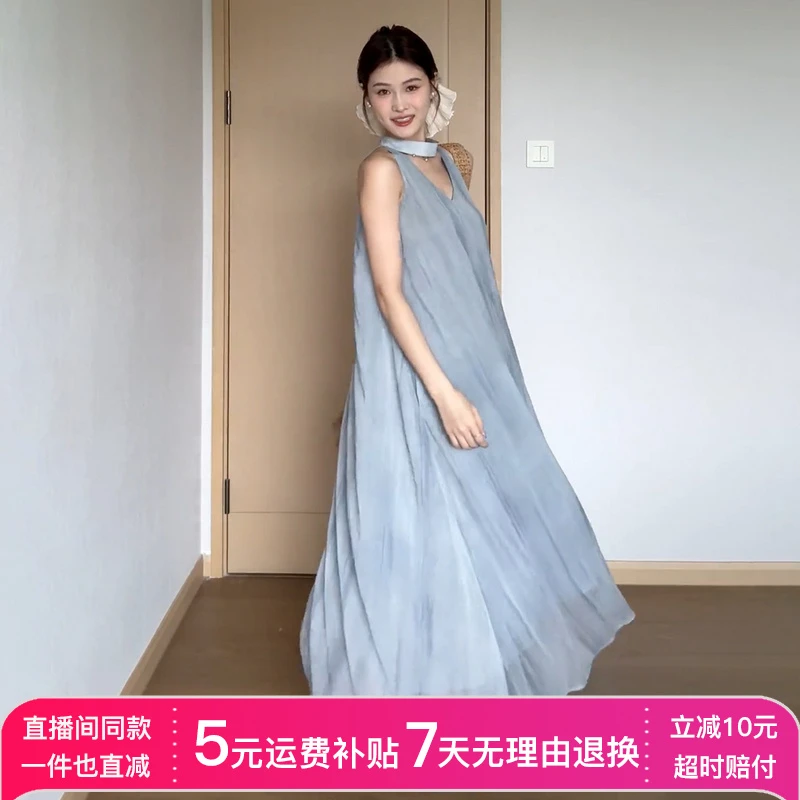 挂脖吊带连衣裙海边度假长裙子女2025夏季新款巨好看今年流行爆款