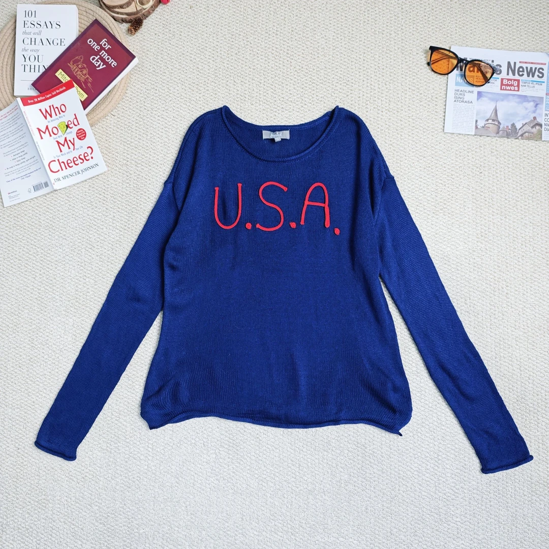 2025春季新款时尚休闲字母刺绣毛衣针织长袖8971上衣女秋冬