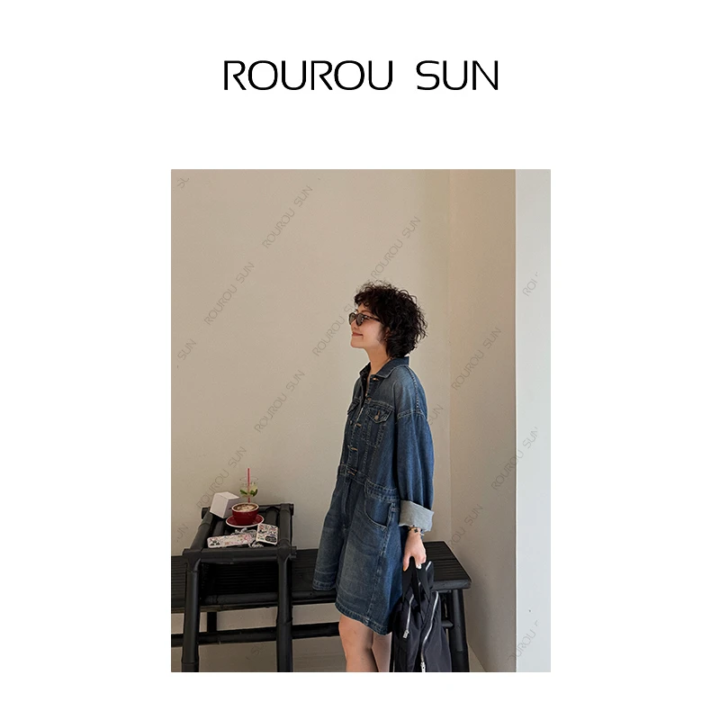 9706美式复古牛仔连体裤女时尚百搭宽松阔腿显瘦潮流