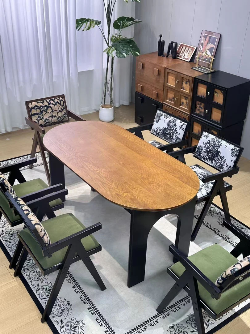 西餐桌/长条桌/两边圆餐桌/小户型/可定制尺寸/三包到家/中古风