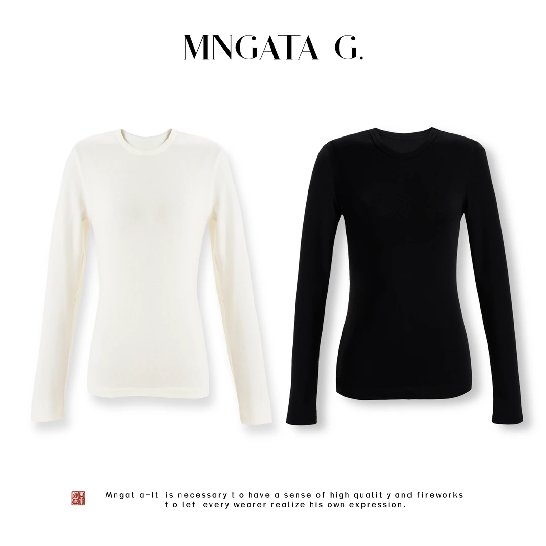 MNGATA G.宫小妍【白山羊】棉质山羊绒新中式中国风打底上衣5091907