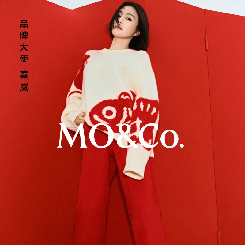 【moco秦岚同款】牛仔裤2025春新品新年红贴布绣高腰MBE1JEN014