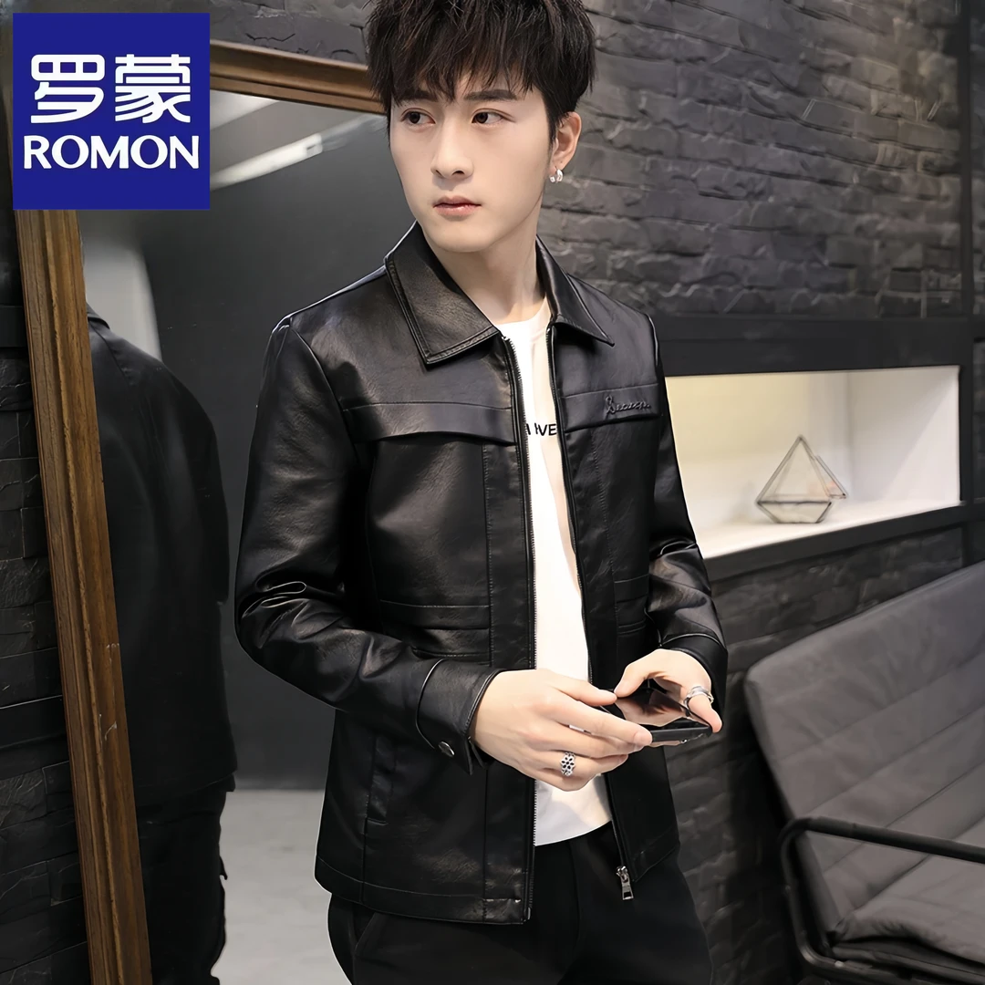 Romon/罗蒙海宁男士高档潮皮衣外套痞帅休闲轻奢机车服品牌皮夹克