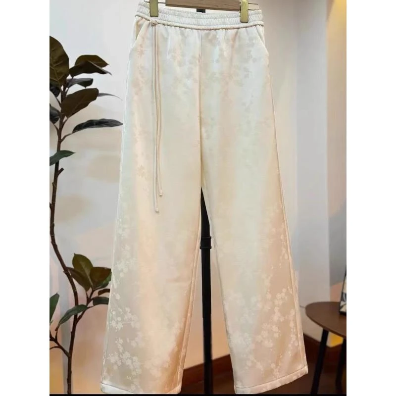 古韵诗洛清裤子提花加绒加厚直筒新中式国风84663园园