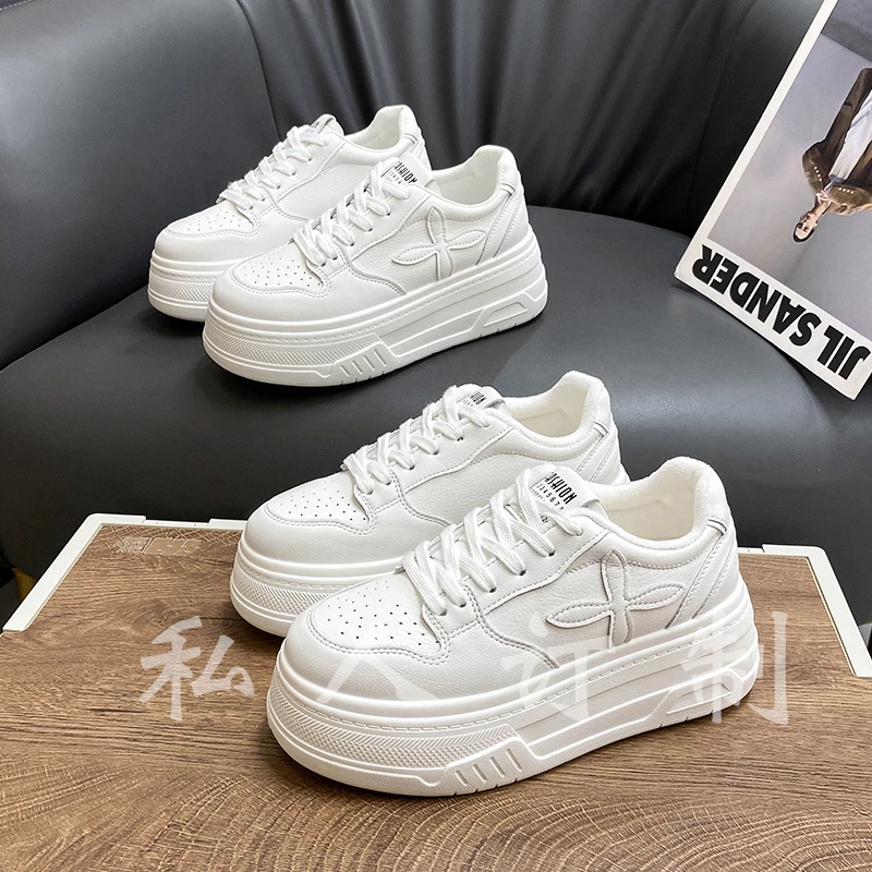 厚底板鞋女2025春季新款增高6cm小个子轻便真皮爆款休闲小白鞋