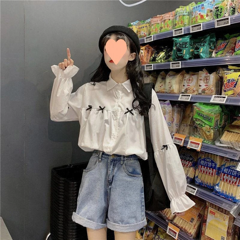 韩版女装连衣裙设计感长袖学生白色宽松百搭显瘦薄款时尚休闲