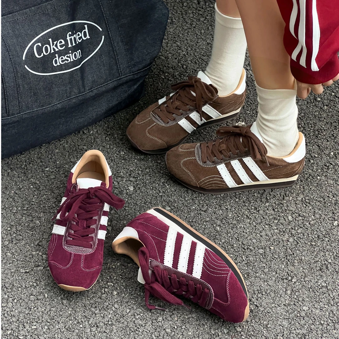 复古阿甘鞋女真皮圆头百搭经典厚底软底系带拼色运动休闲德训鞋