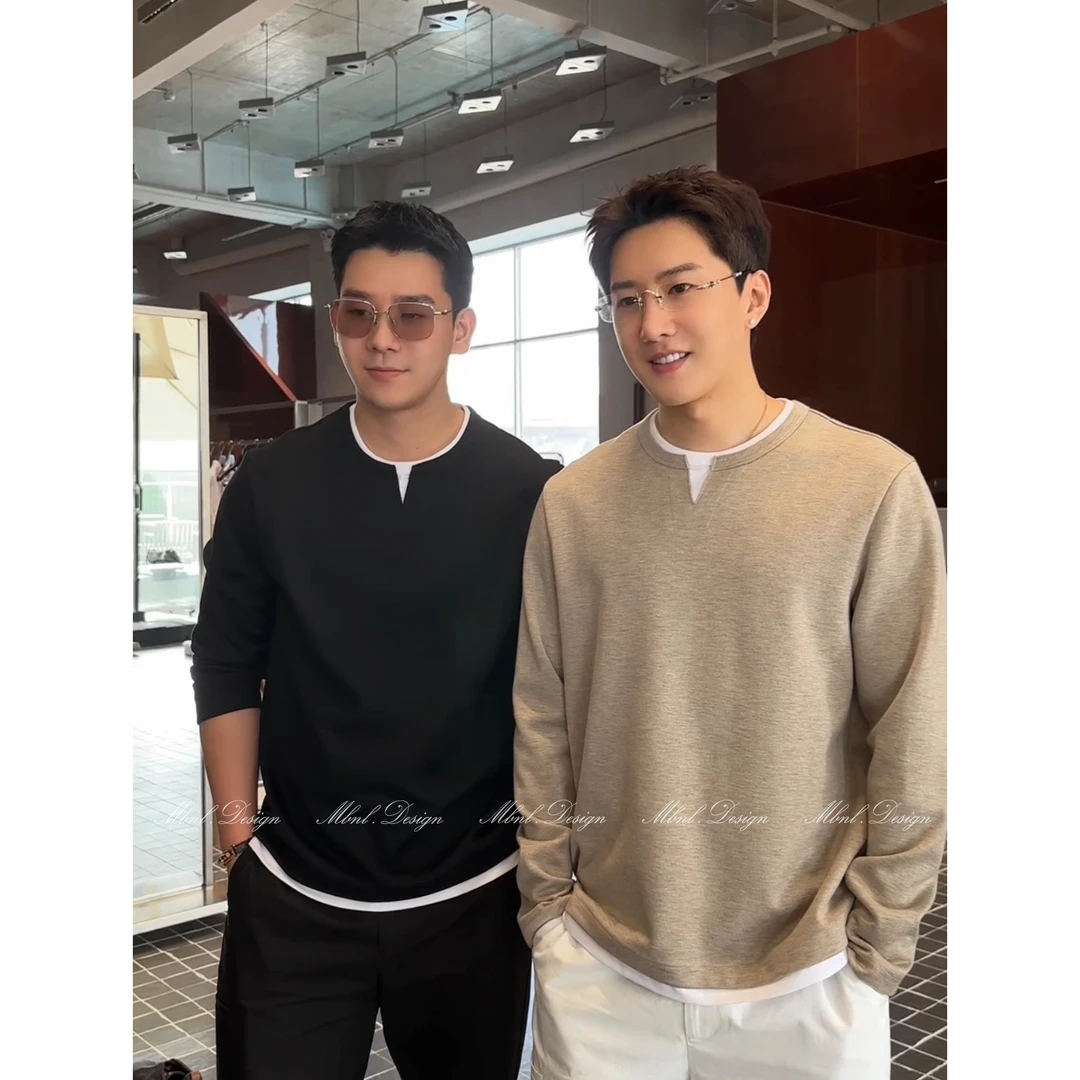 MBNL-F「V领假两件」南海云男装羊毛混纺假两件长袖T恤LL-SSY1124