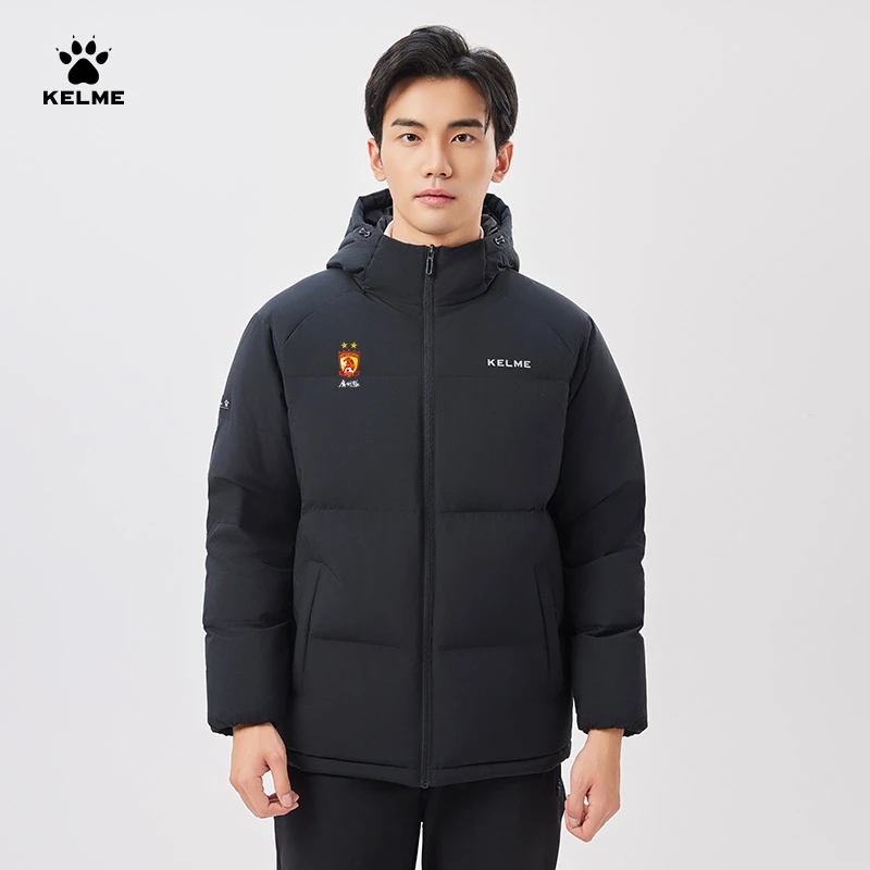 【广州队专属YZ】KELME卡尔美短款运动羽绒服男连帽加厚保暖外套