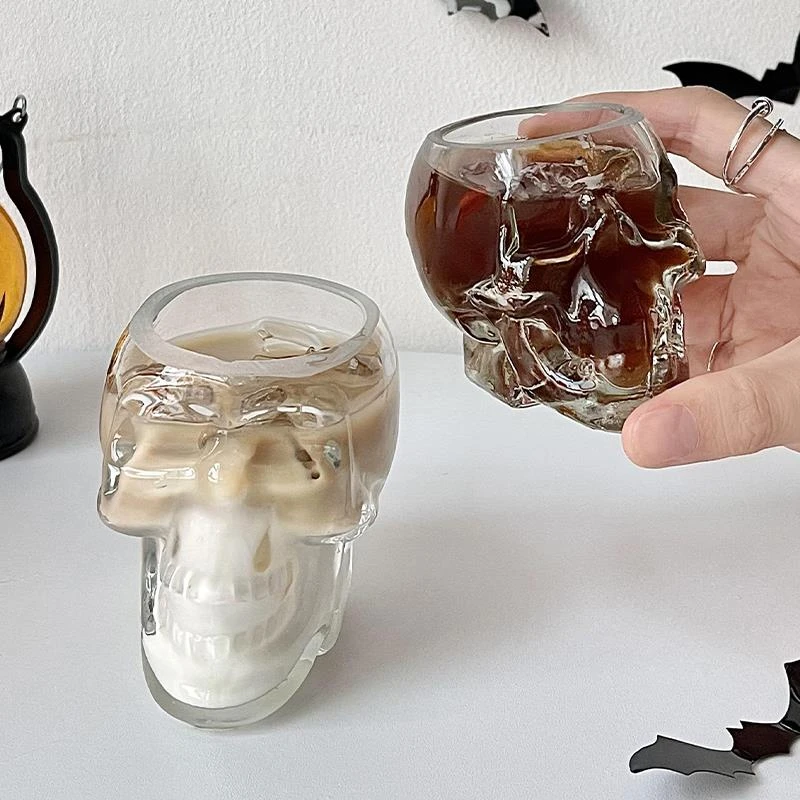 ins风搞怪骷髅头酒杯个性玻璃果汁咖啡杯威士忌鸡尾酒杯子万圣节