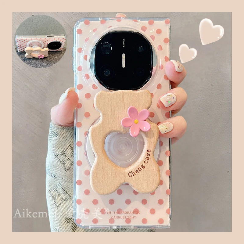 适用华为mateX6折叠屏手机壳MateX5典藏版波点小熊X3花朵磁吸支架