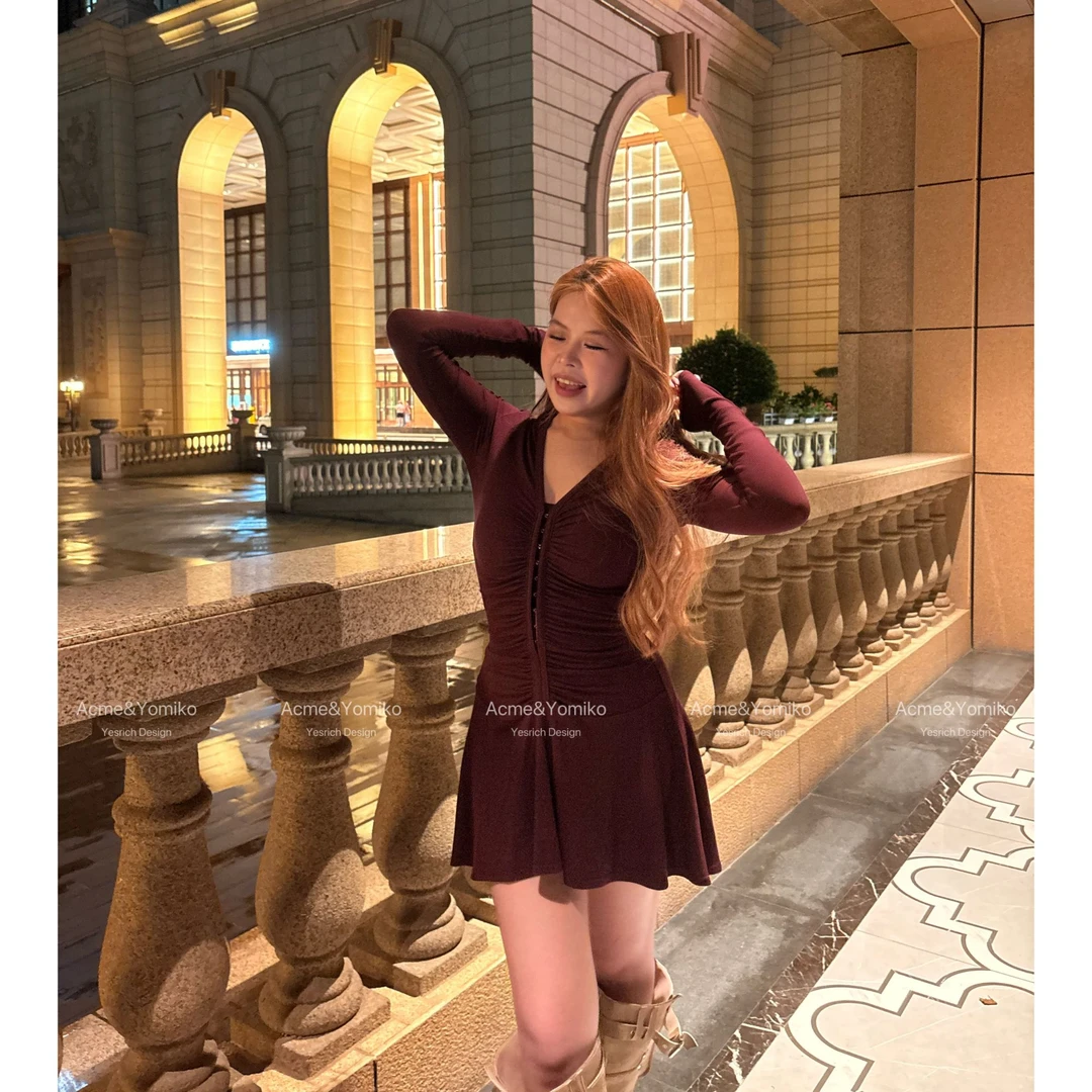 微醺喃语 法式复古甜辣风收腰显瘦排扣设计长短款连衣裙G323/G297