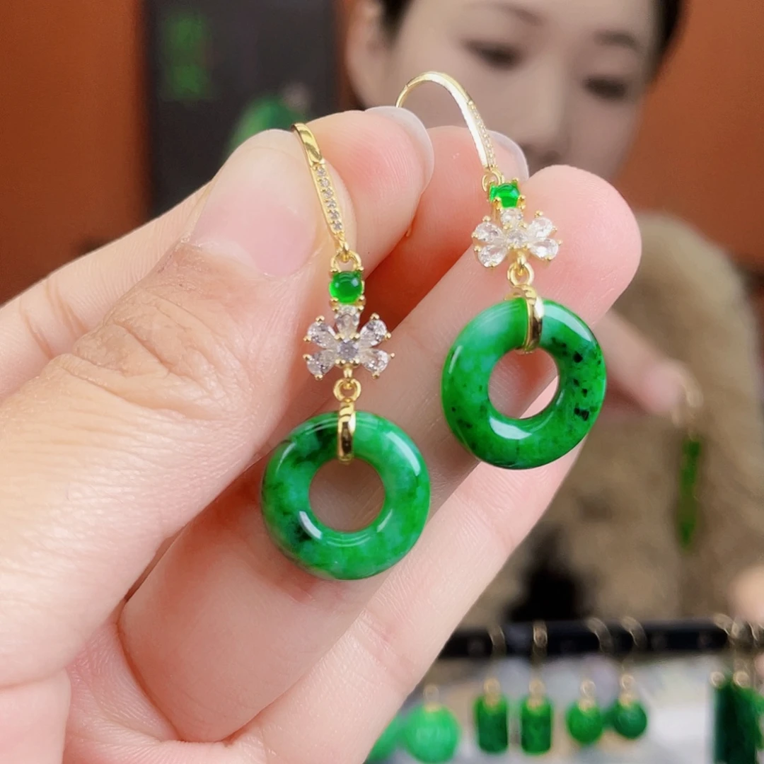 翡翠银S925镶嵌耳饰