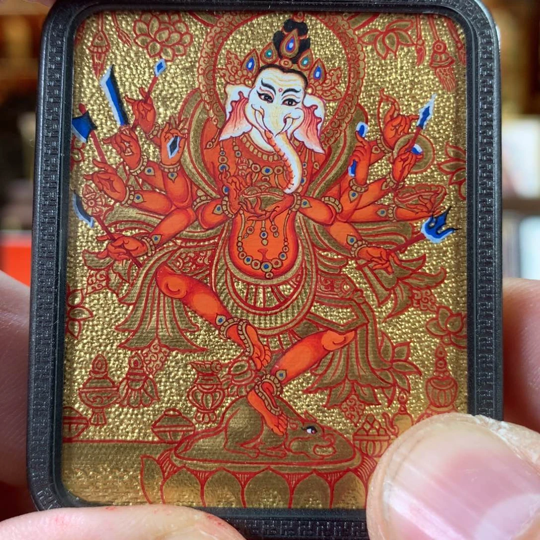 吊坠拼**生热贡纯手绘唐卡象神