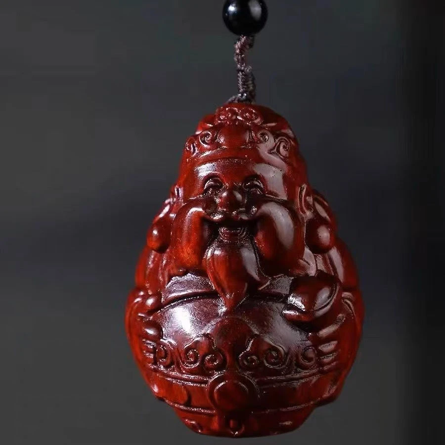 紫檀木财神精工雕刻挂件古风纯手工手把件雕刻送礼接福