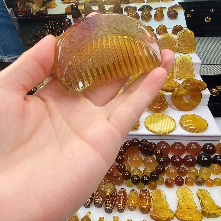 琥珀吊坠(不含链)未镶嵌天然缅甸琥珀莲花梳子