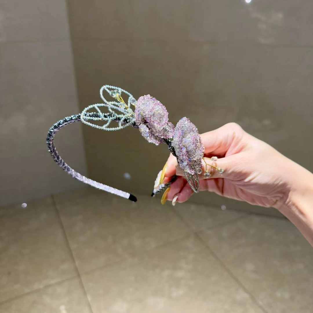 【莫奈海之星】紫钩针山茶花系列细跟发箍设计气质高级感日常百搭款