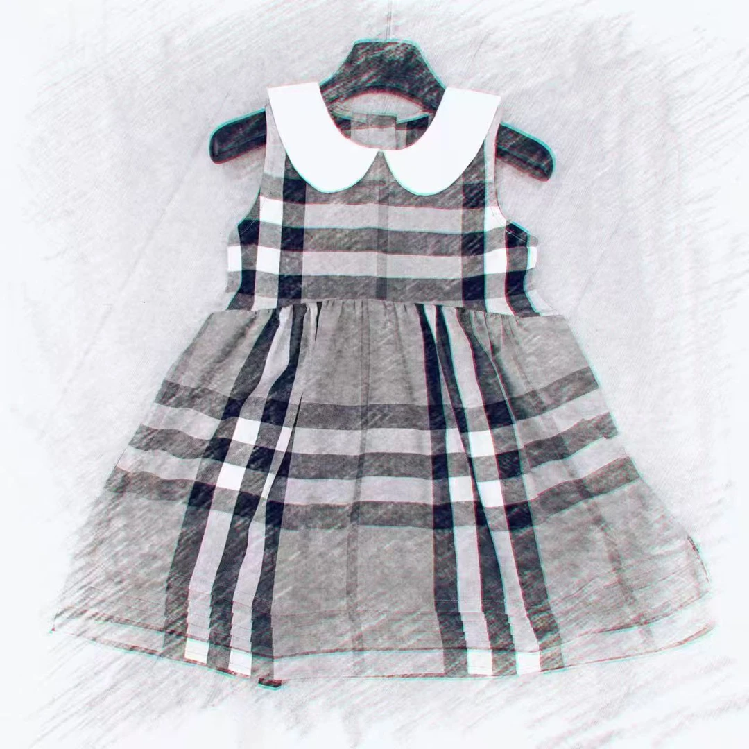 【正伟潮童】88380儿童女童夏季新款时尚洋气娃娃领格纹无袖连衣裙