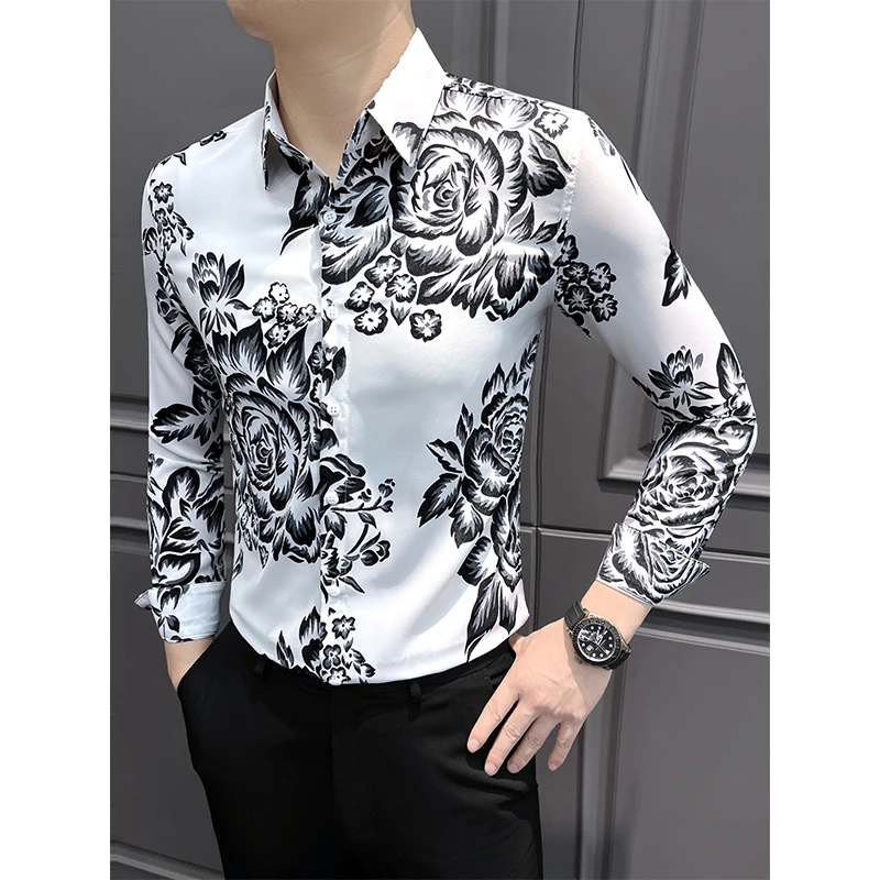 YL2025春秋季新款痞帅花衬衫男士长袖潮牌男装高级感衬衣男款时