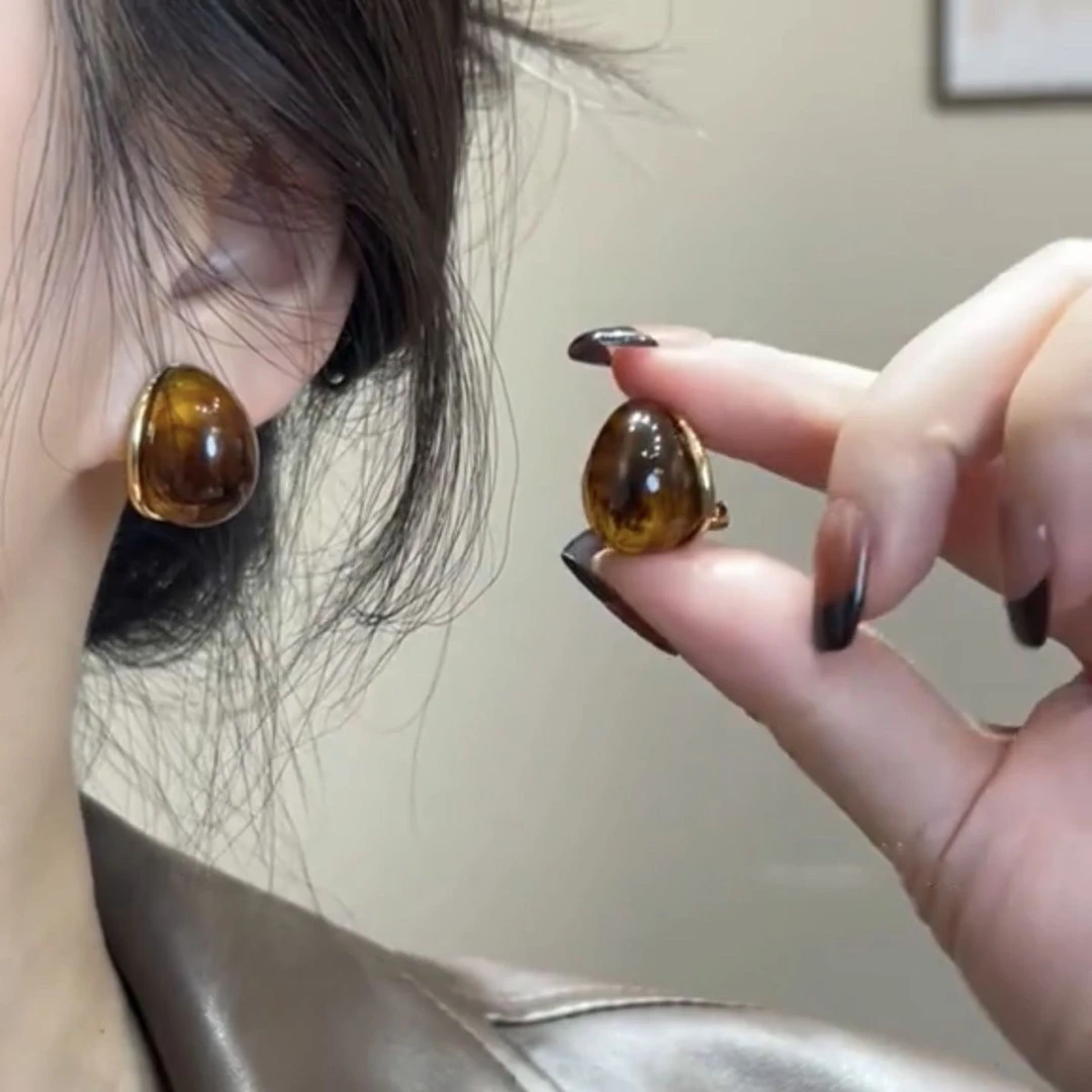 铜合金耳饰 焦糖余晖~美拉德水滴耳扣小众耳钉秋冬复古百搭耳饰