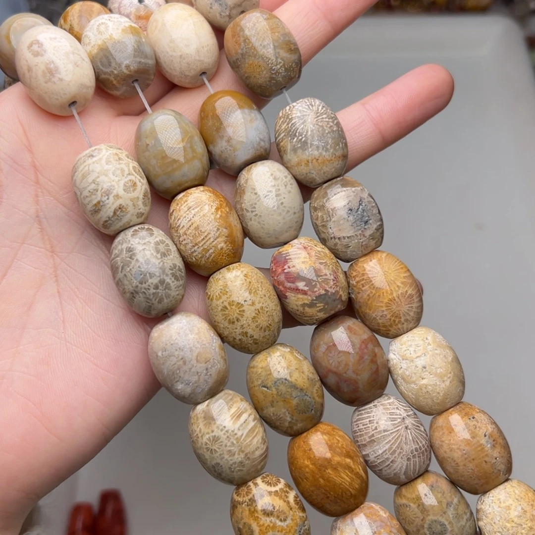 玛瑙/玉髓合金珠宝半成品W66。16mm天然菊花石桶珠一条