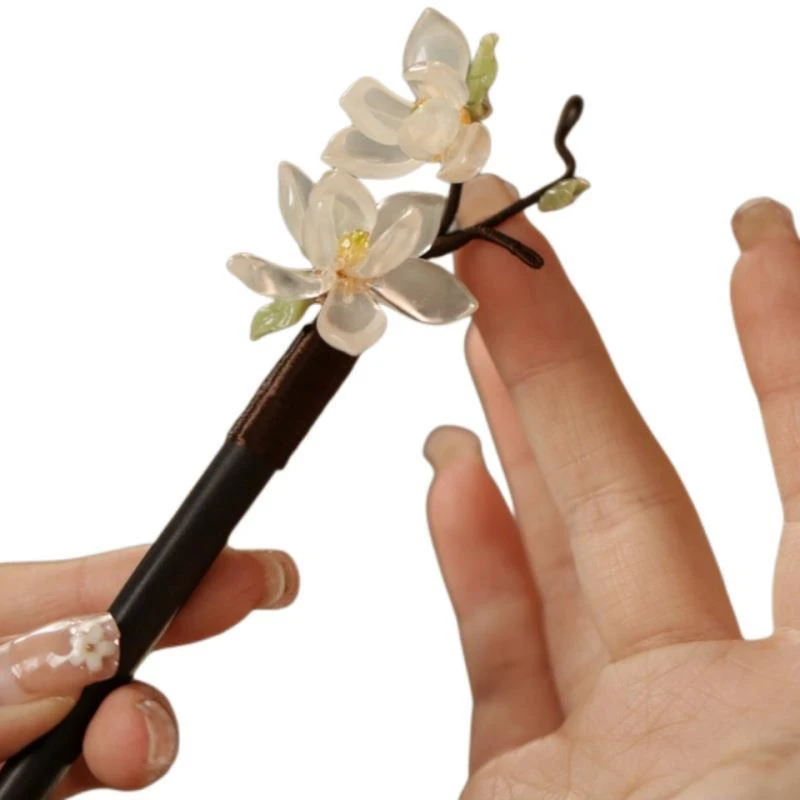 栀子玉兰~花木簪汉服古风配饰发簪女式后脑勺盘发栀子花复古盘发