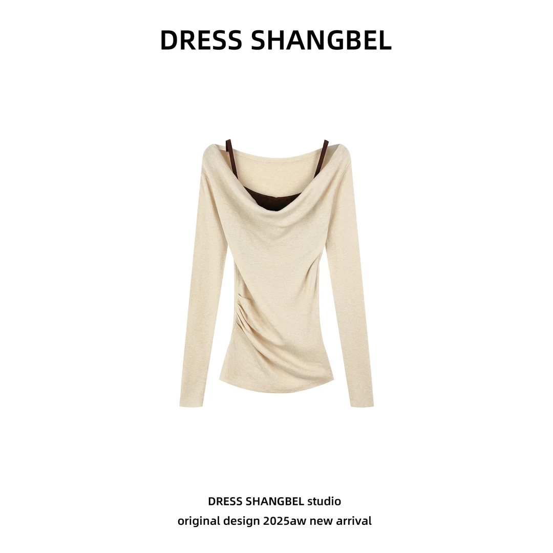 DRESS-秋季新款C67设计师时尚慵懒风撞色假两件针织衫6026H