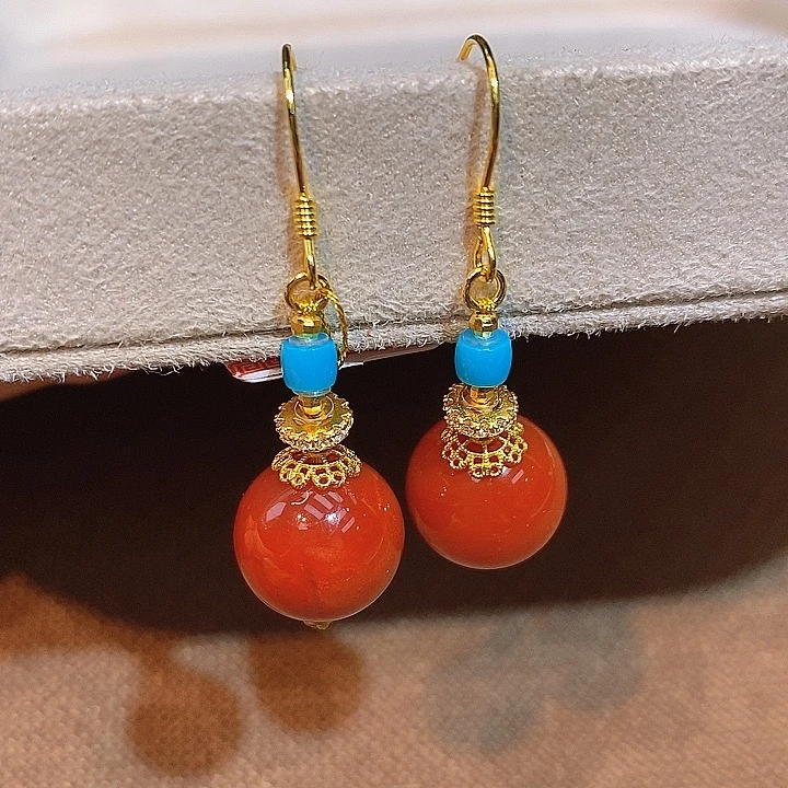 【桃总推荐】diy瓦西南红11mm圆珠耳坠@@ZY51024027