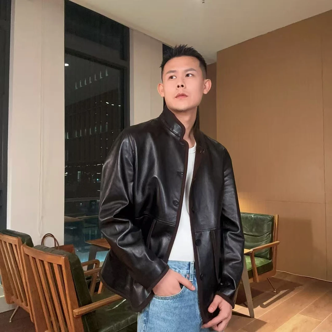 秋冬款标准皮衣商务立领皮夹克立领韩版修身GG7-PY55053