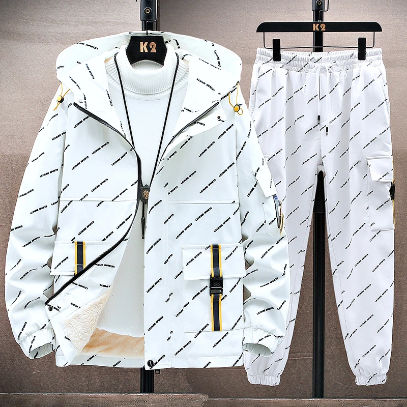 时尚套装时尚工装学生青少年潮流男连帽外套一套