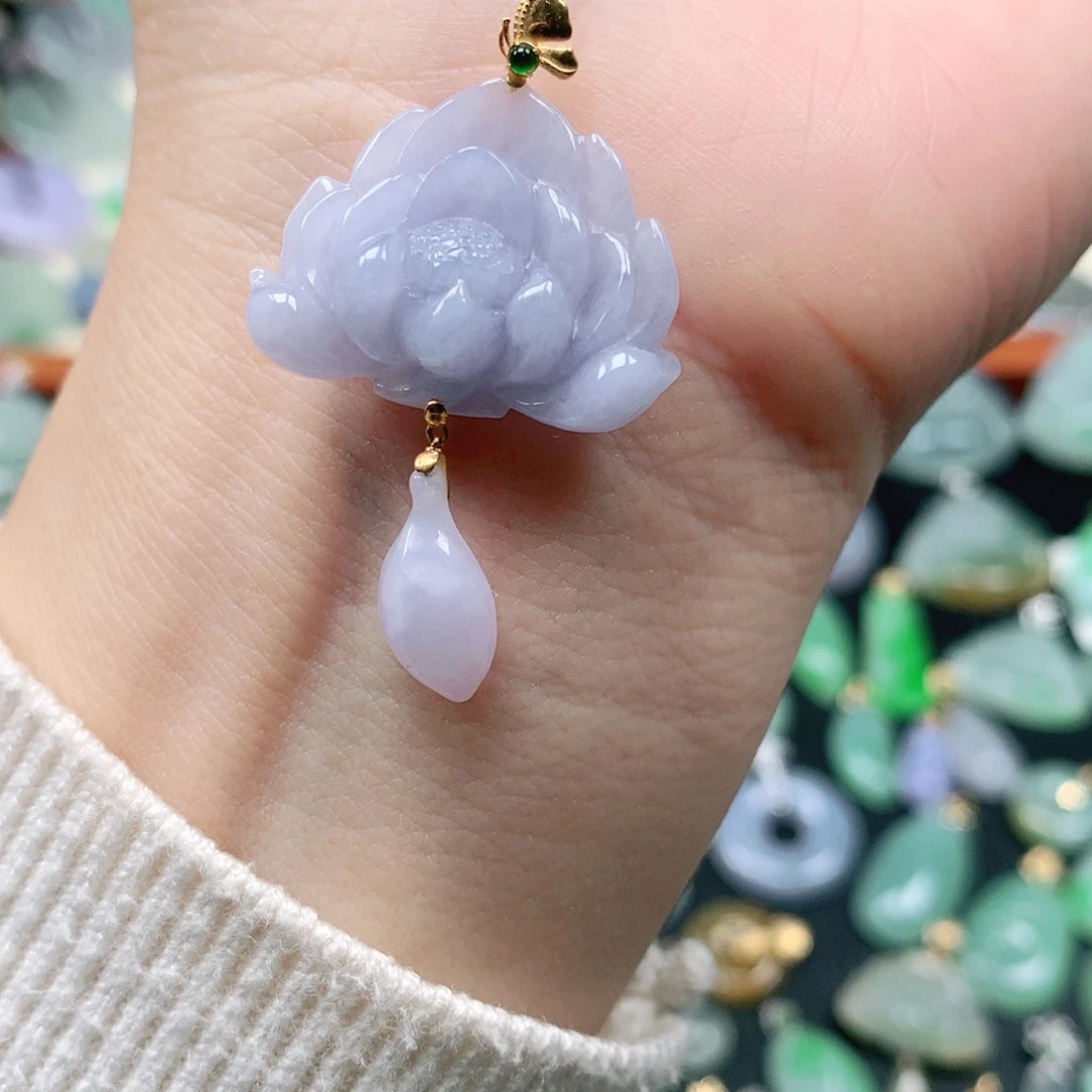 吊坠(不含链)18K金镶嵌翡翠