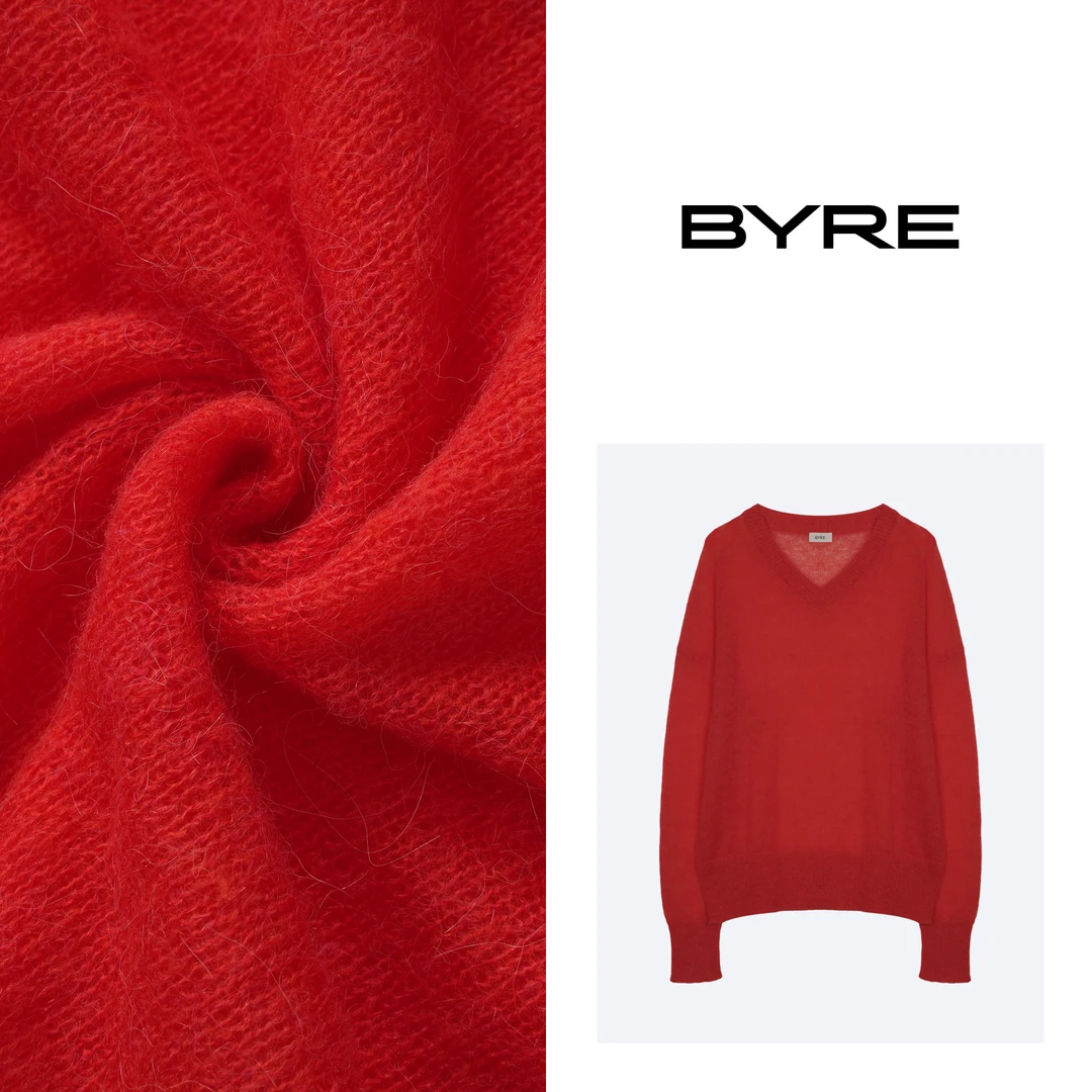 BY722 橘红色V领毛衣【干洗】