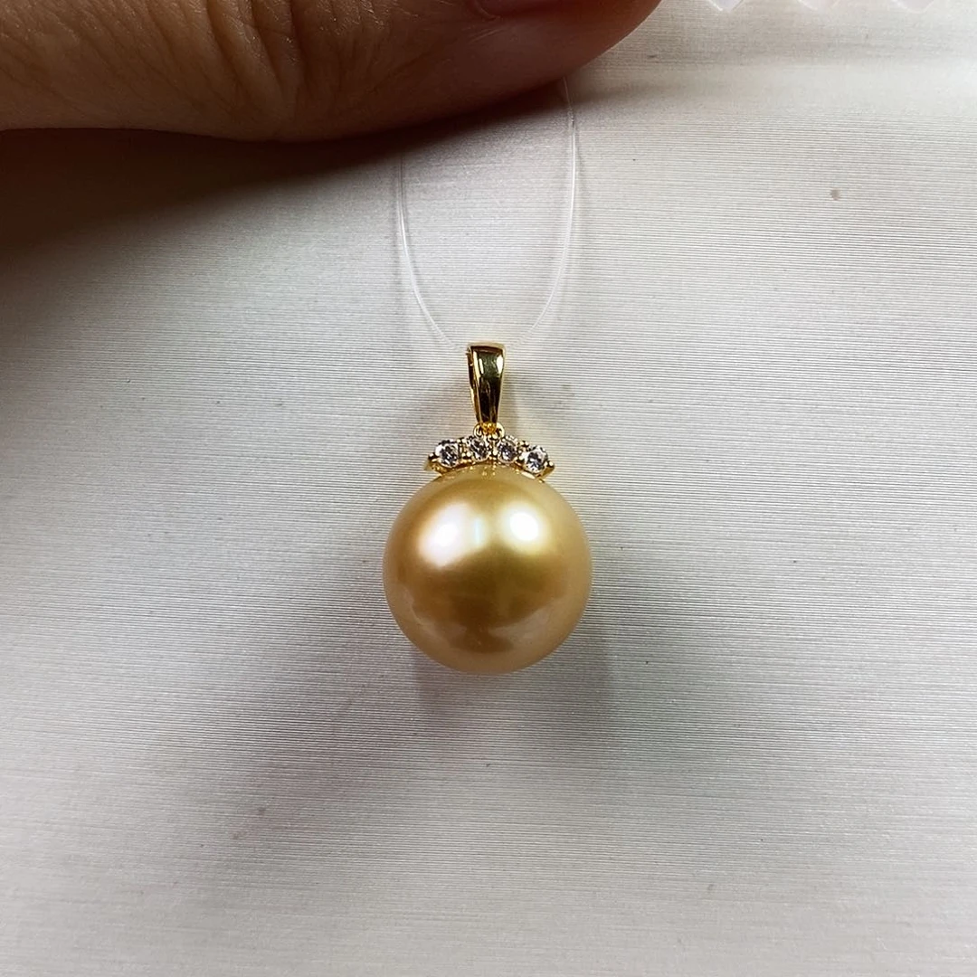 18K金镶嵌海水珍珠吊坠(不含链)南洋金珠12-13