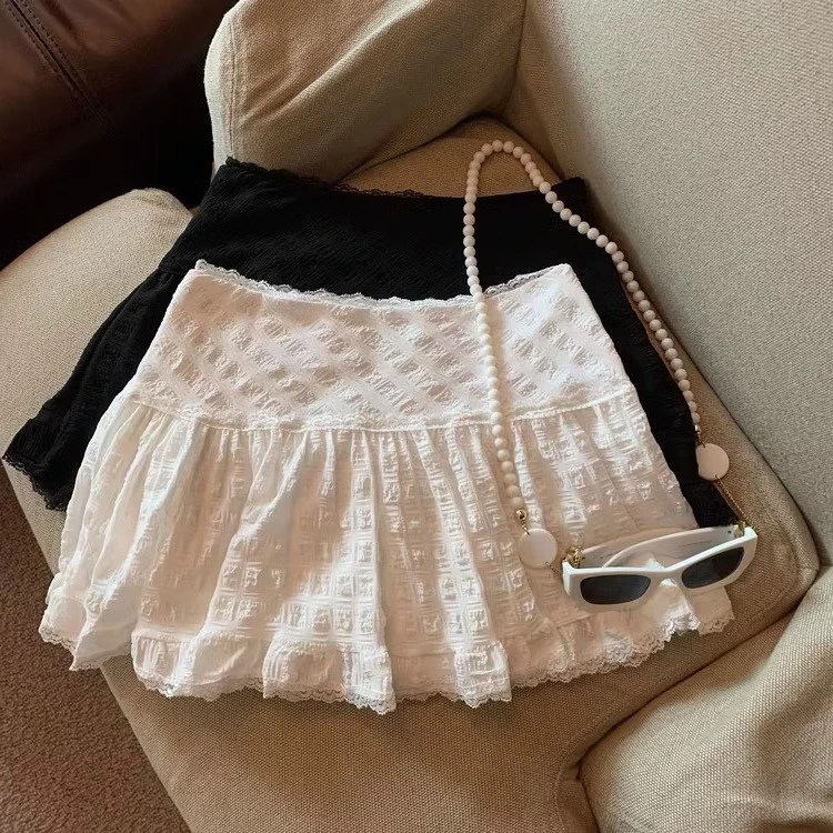 白色蛋糕裙女夏季新款小个子芭蕾风蓬蓬裙高腰显瘦a字蕾丝半身裙