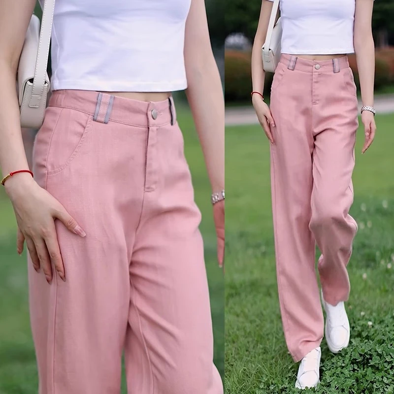 天丝亚麻裤子夏天薄款女小个子九分直筒休闲裤2025新款大码阔腿裤
