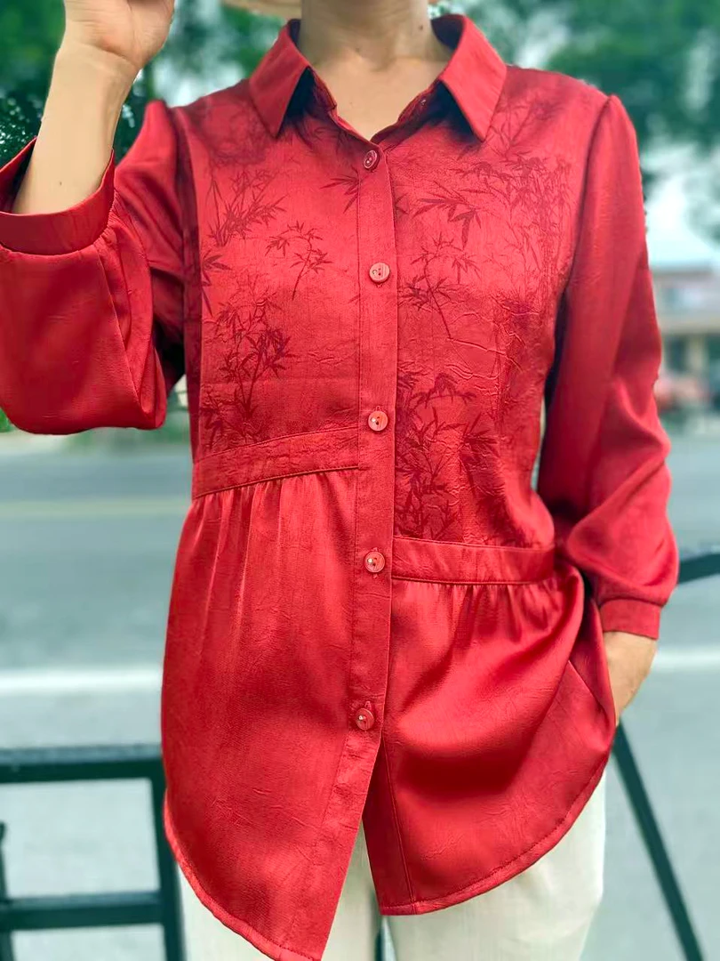 热岛服饰依梵哲专柜正品微胖妈妈装中式中国风舒适秋款衬衫